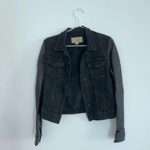 All Saints - black denim jacket with leather sleeves